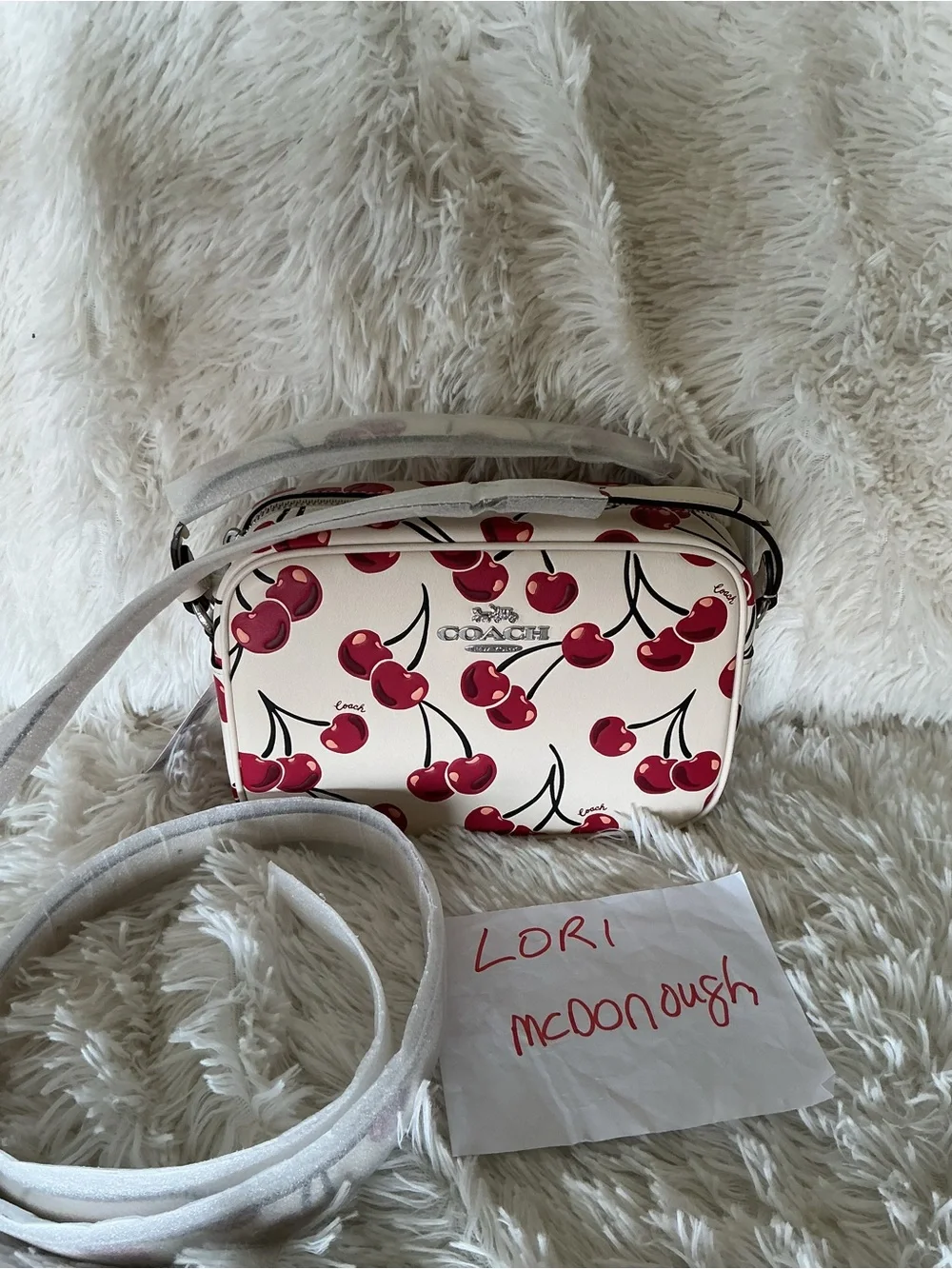 Coach Cherry Print Camera Crossbody Bag in White